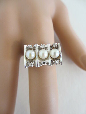 Vintage Art Deco Diamond & Pearl 14k Solid White Gold Band Ring 7.7 Gr. Sz 5.75