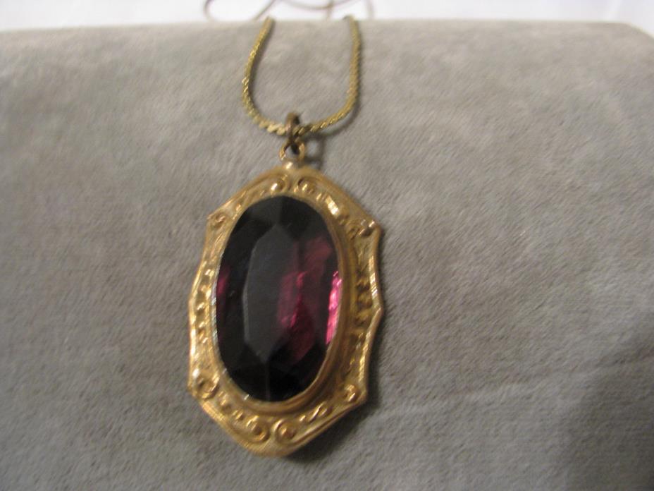 VINTAGE VICTORIAN AMETHYST BEZEL SET GF PENDANT 20