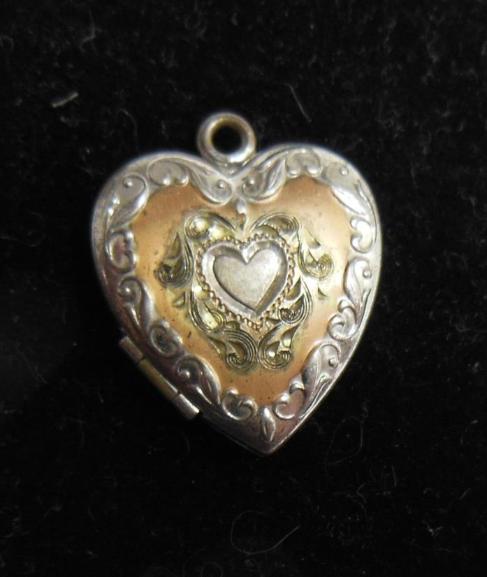 Antique P & K Pitman Keeler Gold & Silver Tone Heart  Locket