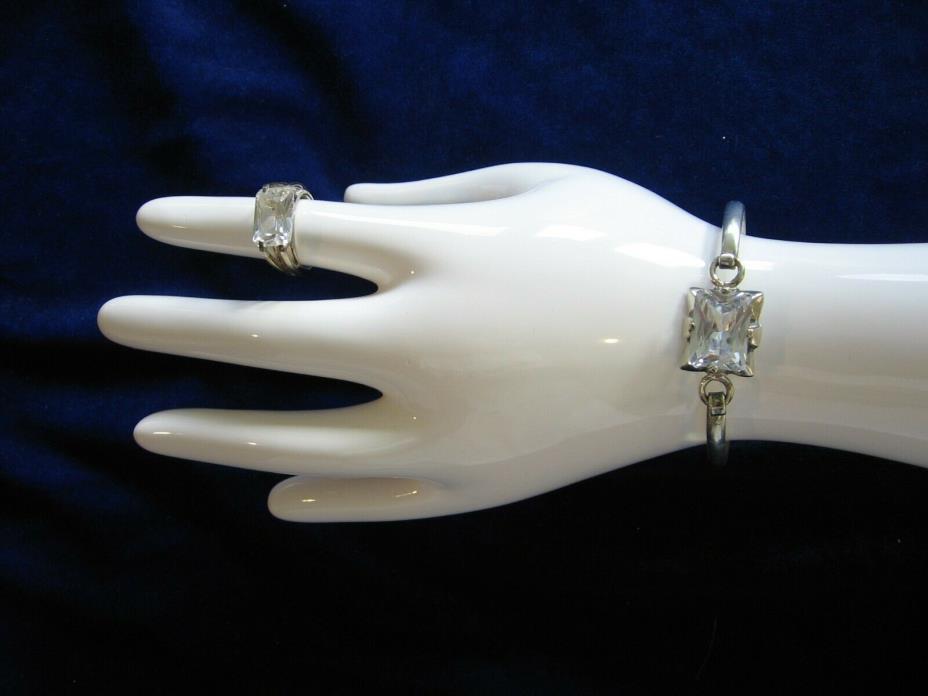 LOVELY DAINTY ESTATE STERLING SILVER COCKTAIL BRACELET AND RING W/LARGE STONES