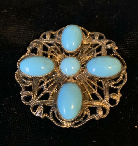 Antique Turquoise Art Glass Dress Clip