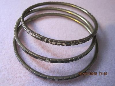 TURQUOISE GEMSTONE Inlay Antique INDIA Brass Bangle Bracelets Set of 3