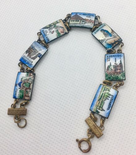 Vintage Denmark Souvenir Bracelet Enameled Landmarks Jewelry