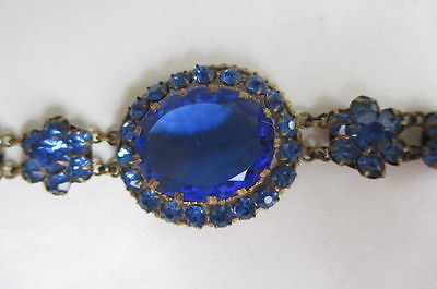 Vintage Art Deco Signed Czechoslovakia Sapphire Glass Links Bracelet