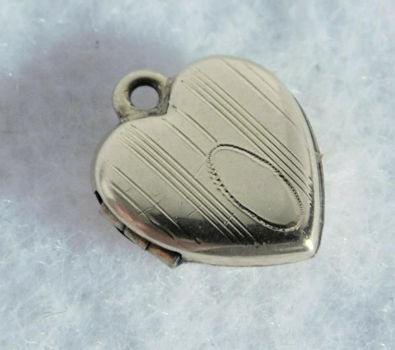 Antique TD 12K Gold Filled Engraved Front Miniature Heart Locket Pendant Charm
