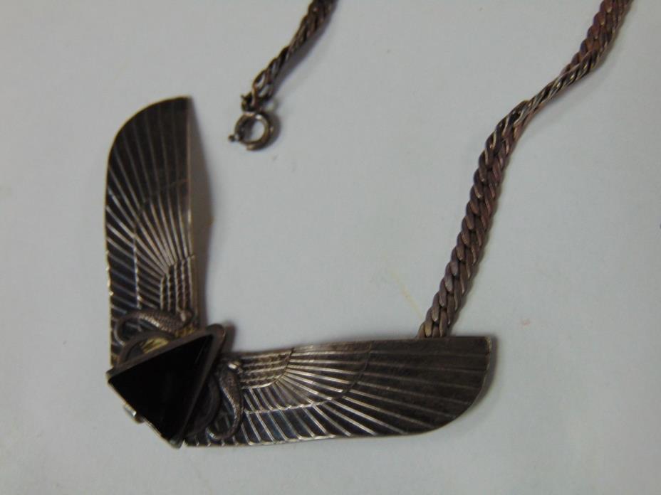 VINTAGE KEISER Egyptian Revival Sterling Silver Winged PENDANT NECKLACE - RARE