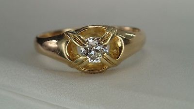 Mine Cut Art Deco Belcher Style Diamond Ring .33 tcw 18K size 8 European marks