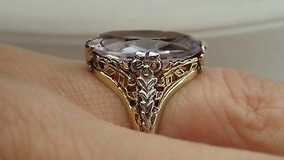 Amethyst Antique Heirloom Deco Ring 10K Gold Filigree Fine Gemstone Jewelry
