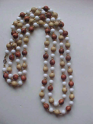 Vintage Wood Bead Necklace 7mm Plastic Wood Like Beads 28