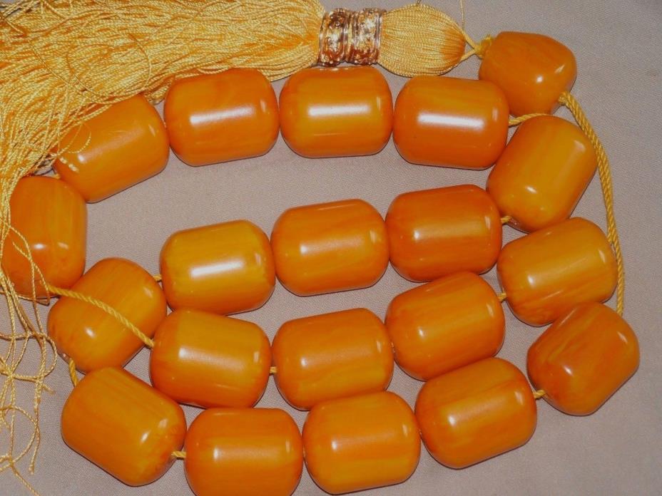 VINTAGE EXTRA LARGE BUTTERSCOTCH AMBER BAKELITE WORRY BEADS 365 GRAMS TESTED