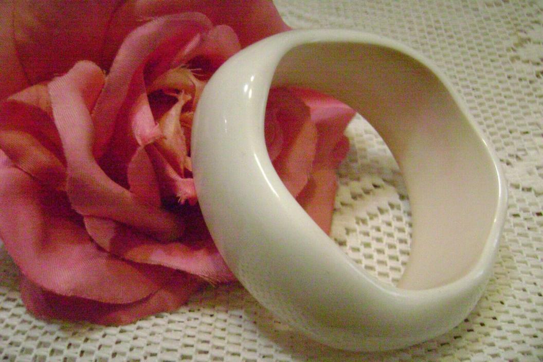 Vintage Solid White  Lucite Bangle Bracelet Thick Wide Curved Chunky