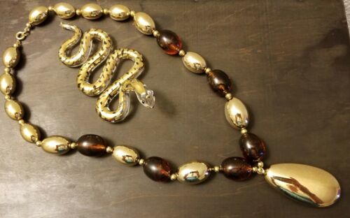 VTG DECO & MOD BEADS Tortise MASSIVE BEADED NECKLACE LUCITE and 24k Gold Plate
