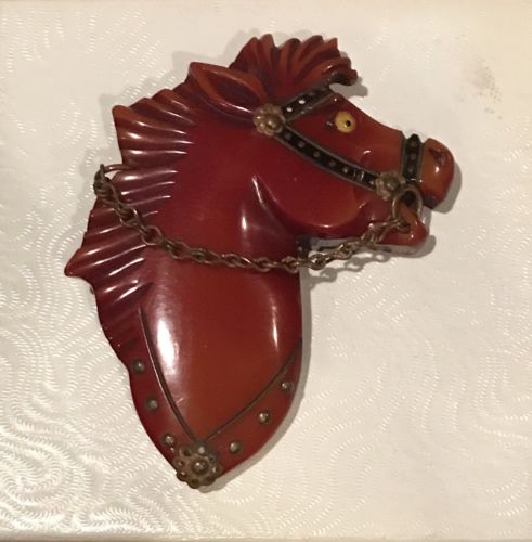 Vintage Red Bakelite Horse Head Brooch/Pin