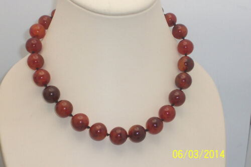 Vintage Amber Swirl Bakelite Knotted Bead Necklace