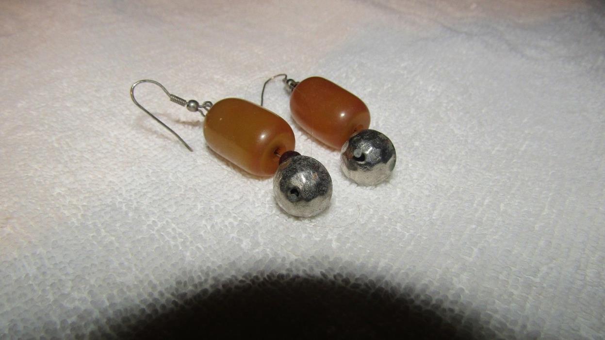 bakelite/ pearl earrings butterscotch barrel huge hook earrings big and chunky
