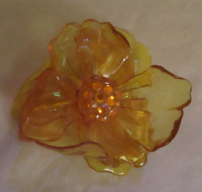 Flower Pin Vintage Plastic/Resin Rhinestone Accents Retro