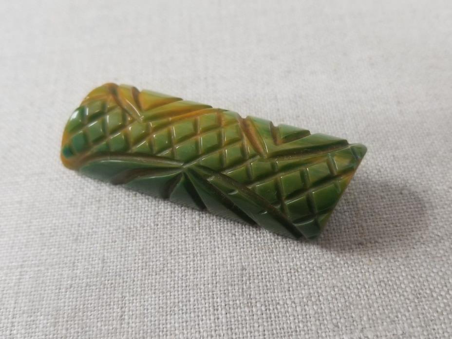 Vintage Bakelite Bar Pin [ Green / Amber  ] Design