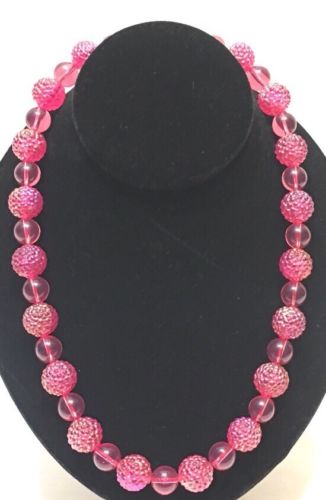 Vintage Pink Raspberry Bead Necklace 19 Inch