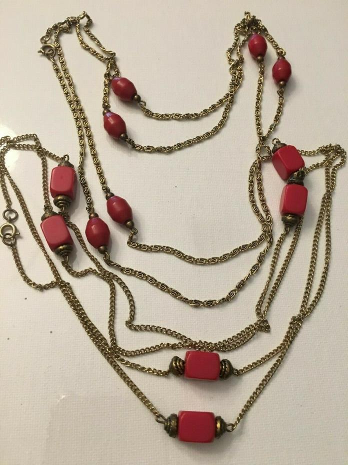 Two Vintage Red Bakelite Beads Necklaces Endless
