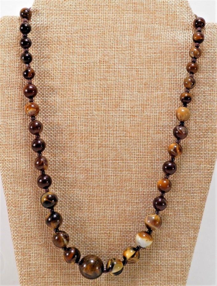 Chocolate Marbled Beaded Necklace Brown Graduated Plastic 23