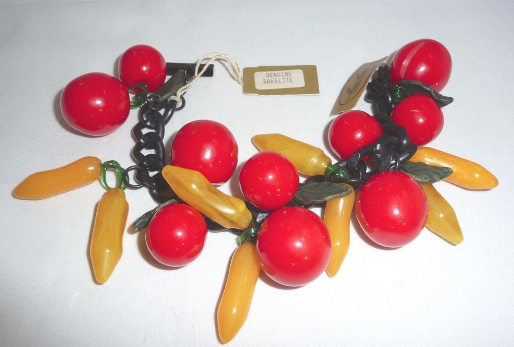 Miriam Haskell Cherries & Bananas Fruit Salad Bakelite Bracelet-Mint Unworn Tags