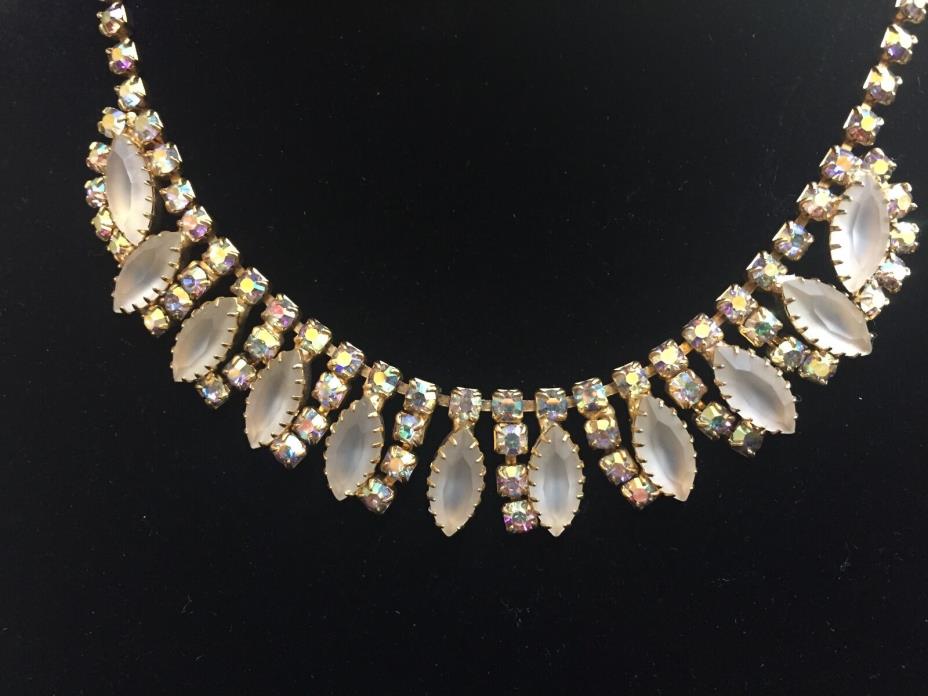 Stunning Juliana Necklace with Frosted Navettes & Aurora Borealis Rhinestones