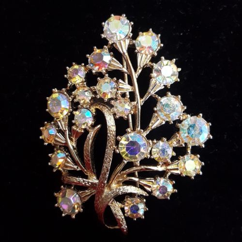 Coro Signed Brooch Pin Gold Tone Floral Flower Branch 2.5 in