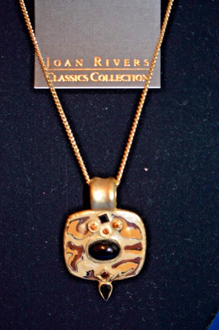 Joan Rivers ANIMAL ENAMEL AND CABOCHON PENDANT Necklace WITH 22 inch GOLD CHAIN