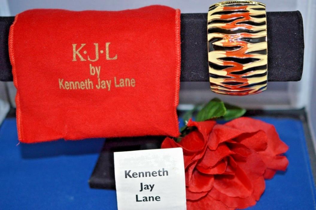 Kenneth Jay Lane TIGER STRIPE CUFF BANGLE Bracelet Signed KJL, Rare