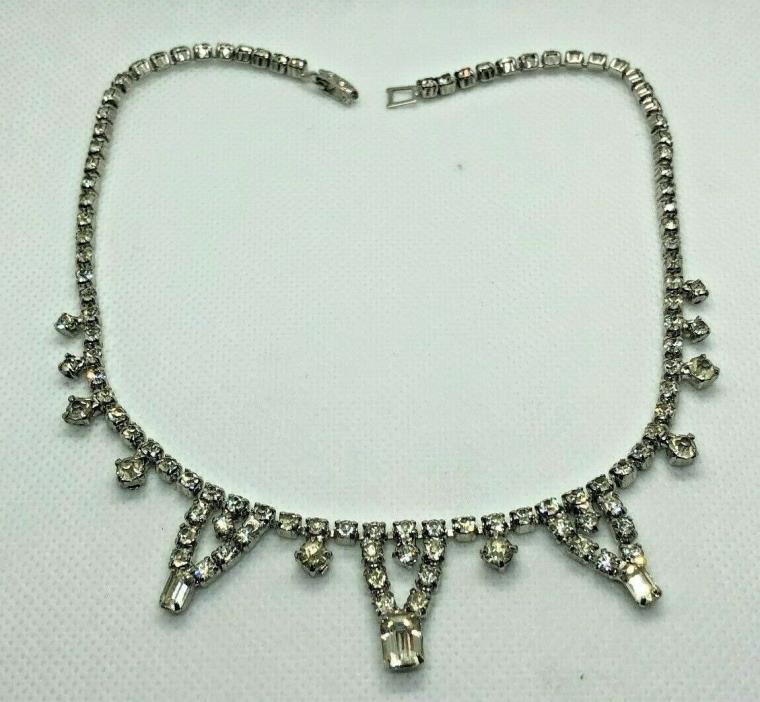 Vintage Signed Karu Kaufman Ruderman Clear Rhinestone Necklace B1
