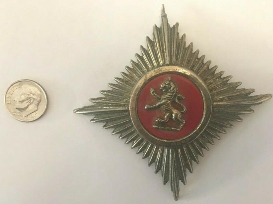 Vintage Crest Brooch Pin Pendant Lion Red Enamel on Metal Signed AGNEW