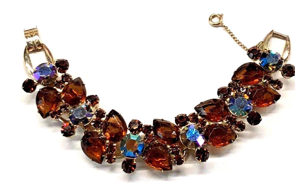 Vintage Juliana D & E Topaz & AB Tear Drop Rhinestone Bracelet