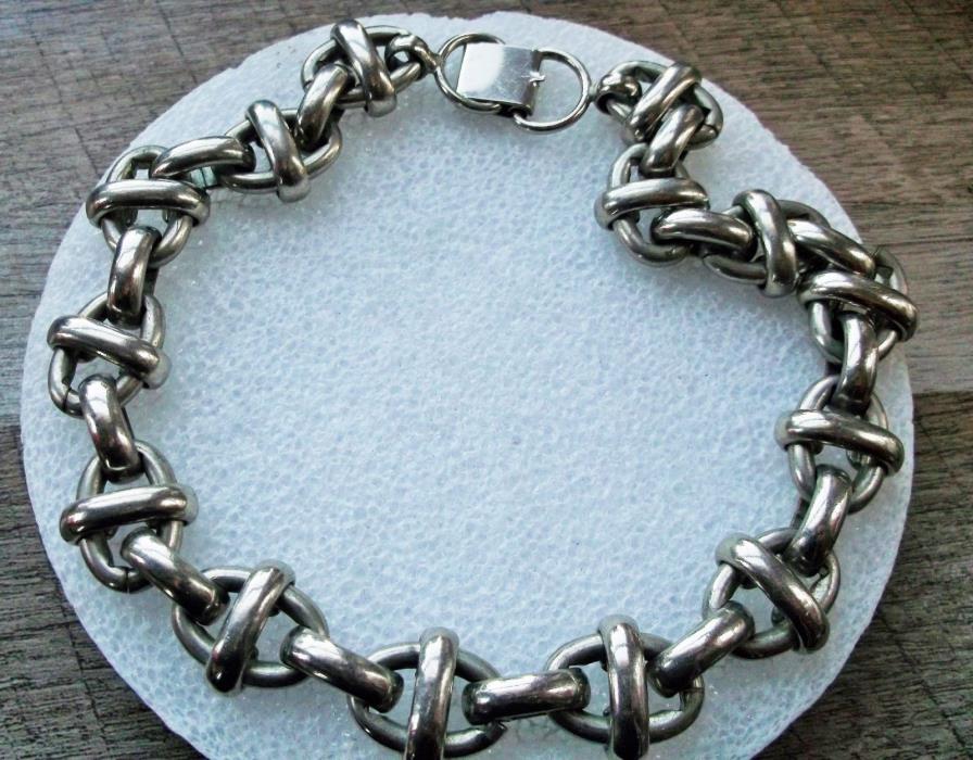 VINTAGE SIGNED BERGE METAL CHAIN LINK CHOKER NECKLACE 1970'S