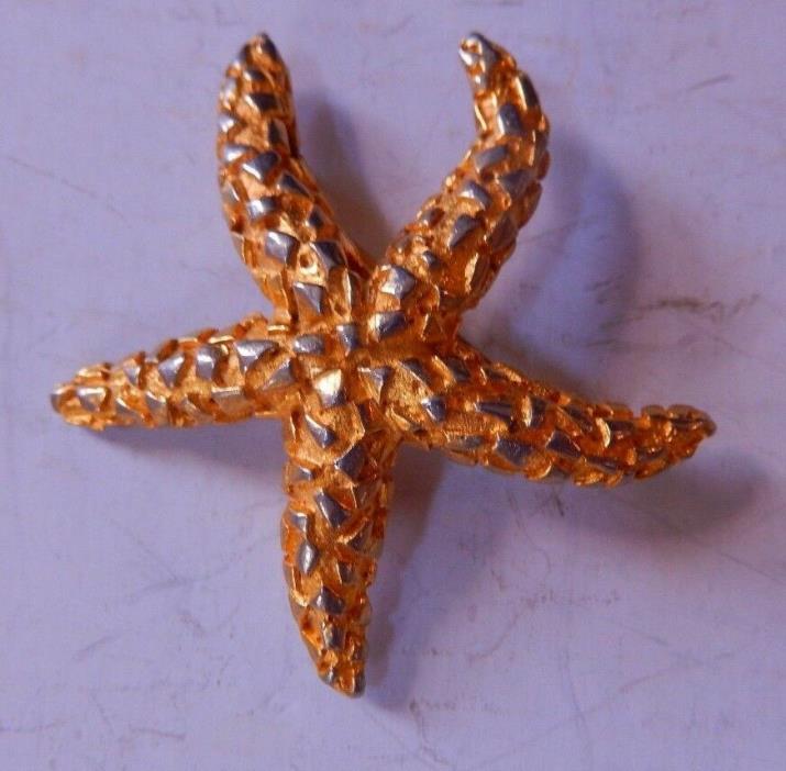 Vintage Signed Vans Authentics 3014 Gold Silver Tone Sea Star Brooch Pin 1 3/4