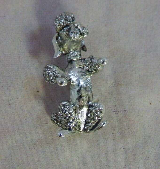Vintage 1950's Signed GERRY'S Poodle Brooch Pin Silver Tone Textured 3D 1 1/4
