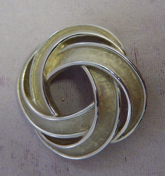 Vintage Signed Crown TRIFARI Pin Brooch Silver Tone Swirl