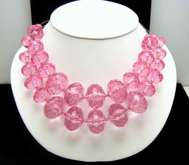 Gorgeous Joan Rivers Necklace Chunky Pink Faceted Acrylic Beads