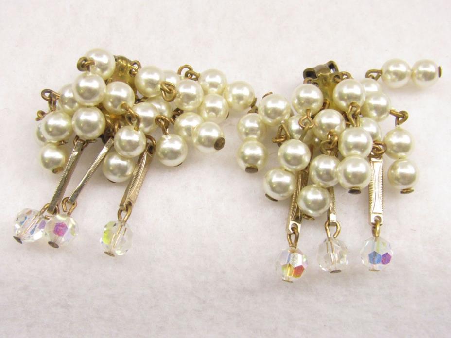 Vintage Lisner Cascading Pearl and Crystal Bead Earrings