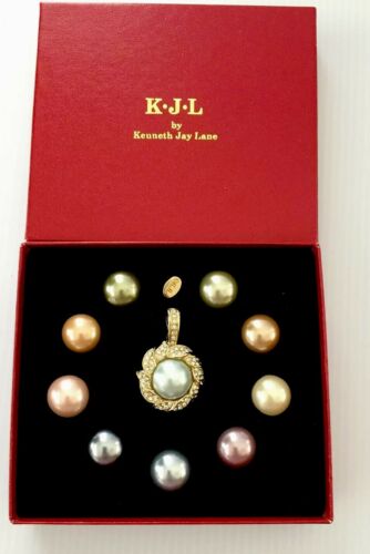 KJL KENNETH LANE INTERCHANGEABLE FAUX PEARL PENDANT ENHANCER SET 4 NECKLACE NIB