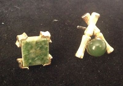 2 VINTAGE Gold Tone JADE TIE TACK TAC Pin Sticks Bamboo