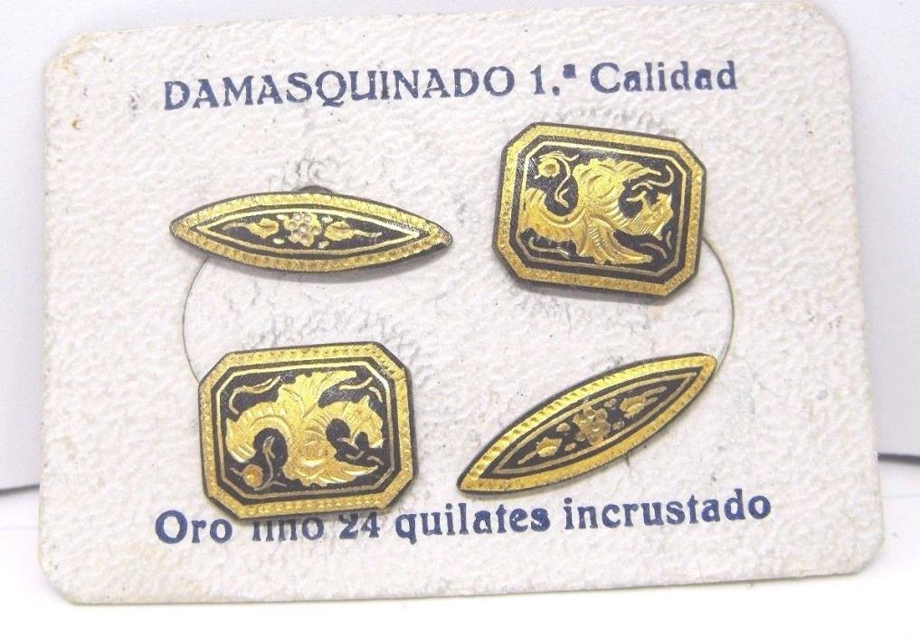 Vtg DAMASCENE cuff links DAMASQUINADO DE ORO 24Kt (AD302)
