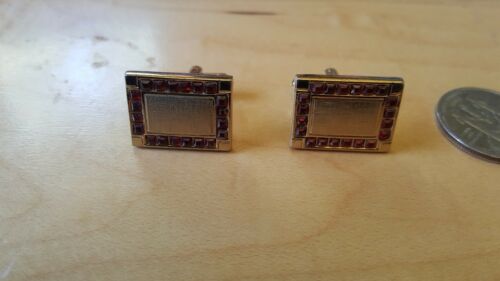 Vintage Antique Cuff Links Goldtone with Red rhinestones