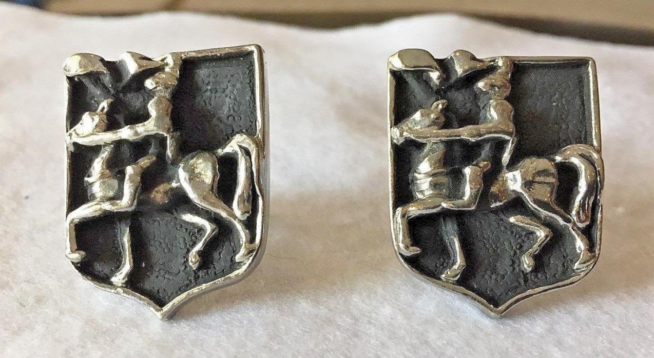 Vintage Swank cuff links Knight on horseback on large shield