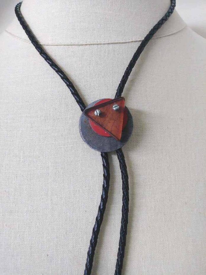 LEATHER LARIET STYLE BOLO TIE 1980'S INDUSTRIAL PUNK