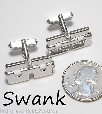 Vintae Signed SWANK Cufflinks Modernist Chrome Chain Link Design, Slanted Toggle