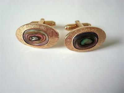 Vintage Gold Tone and Abalone Shell Cuff Links