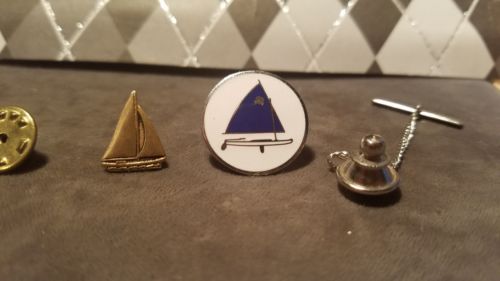 Two Tie Tacks Gold Tone Sailboat / Silver & Enamel White/Blue Sailboat (JD)