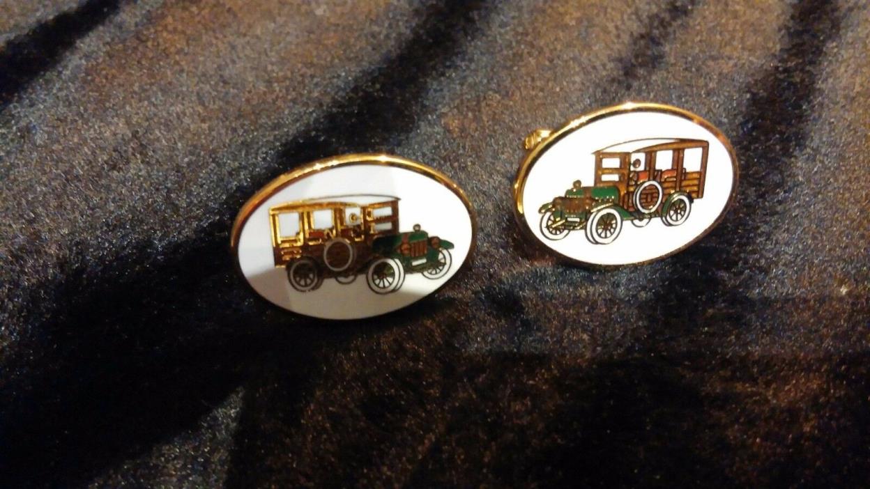 Vintage Cufflinks- Antique Cars (Gold Toned) Avon, Ford