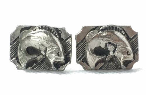Big Mouth Bass Fish Vintage Silver Tone Cuff Links Cufflinks Unbranded