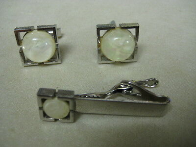 Vintage Swank Lucite Opal Iridescent Cufflinks Tie Bar Set